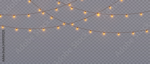 Christmas lights on a transparent background. Christmas light PNG. Set of Christmas glowing garlands. For advertising invitations, web banners, postcards. Vector. Christmas decoration, LED lam	