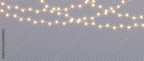 Christmas lights on a transparent background. Christmas light PNG. Set of Christmas glowing garlands. For advertising invitations, web banners, postcards. Vector. Christmas decoration, LED lam	