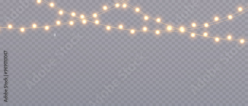 Vector Christmas lights on a transparent background. Christmas light PNG. Set of Christmas glowing garlands. For advertising invitations, web banners, postcards. Vector. Christmas decoration, LED lam photo