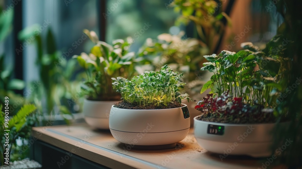 Futuristic AI-powered home gardening systems monitoring plant growth and adjusting care Futuristic AI-powered home gardening systems monitoring plant growth and adjusting care