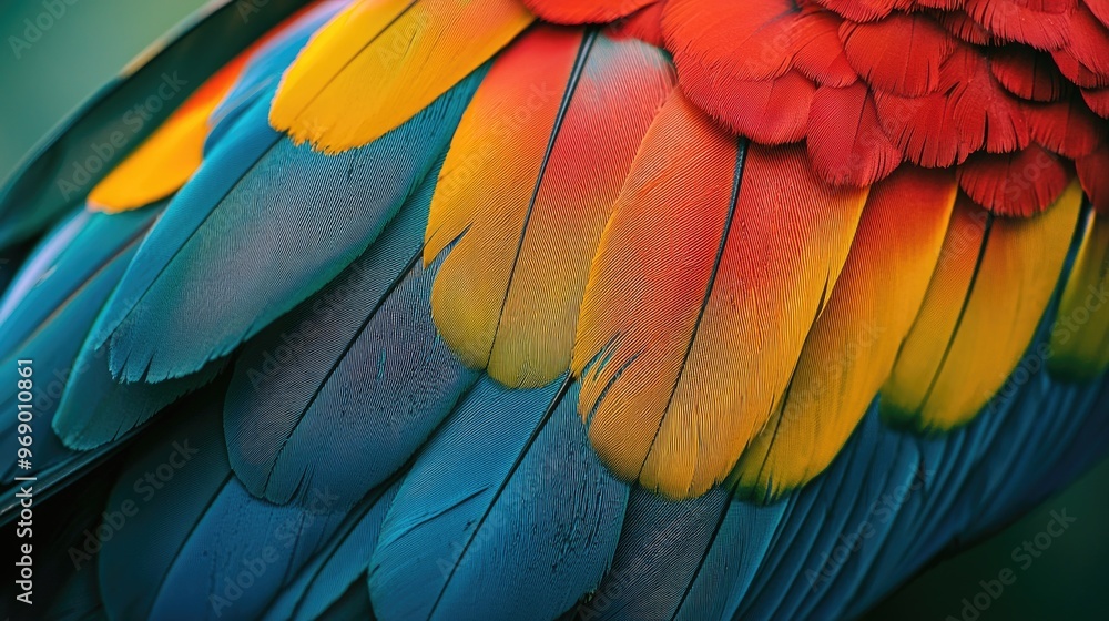 Fototapeta premium Macro photograph of colorful parrot feathers