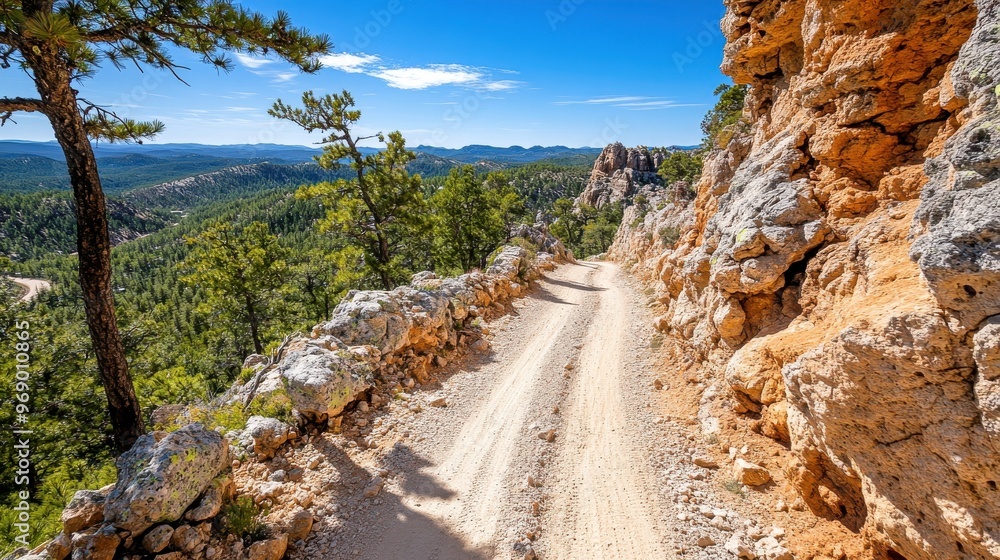 Winding Mountain Road Through a Rocky Landscape. Winding Mountain Road Through a Rocky Landscape.
