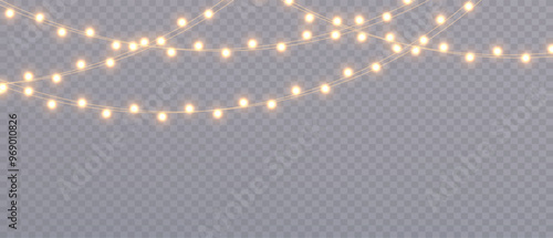 Vector Christmas lights on a transparent background. Christmas light PNG. Set of Christmas glowing garlands. For advertising invitations, web banners, postcards. Vector. Christmas decoration, LED lam