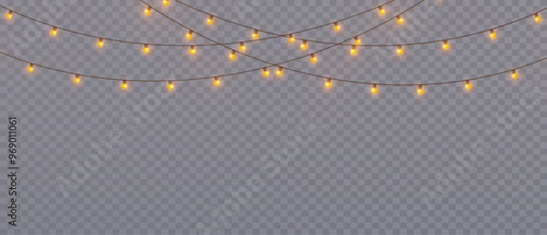 Vector Christmas lights on a transparent background. Christmas light PNG. Set of Christmas glowing garlands. For advertising invitations, web banners, postcards. Vector. Christmas decoration, LED lam photo