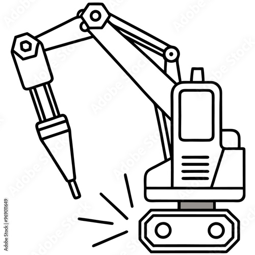 hydraulic breaker machine outline coloring book page line art drawing