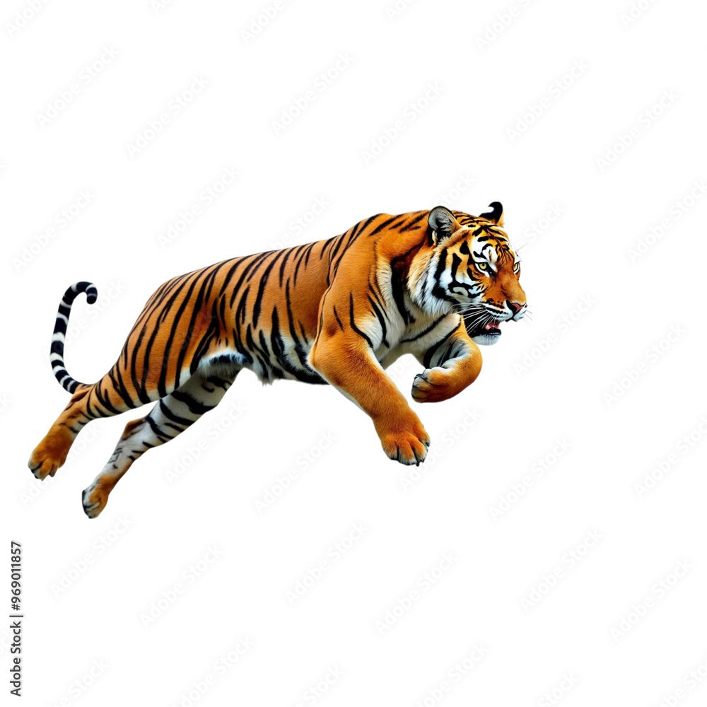 Obraz premium jumping tiger ,isolated on white background , transparent png image