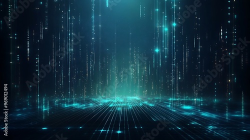 Futuristic abstract background with glowing particles and lines creating a digital atmosphere for technology themes.