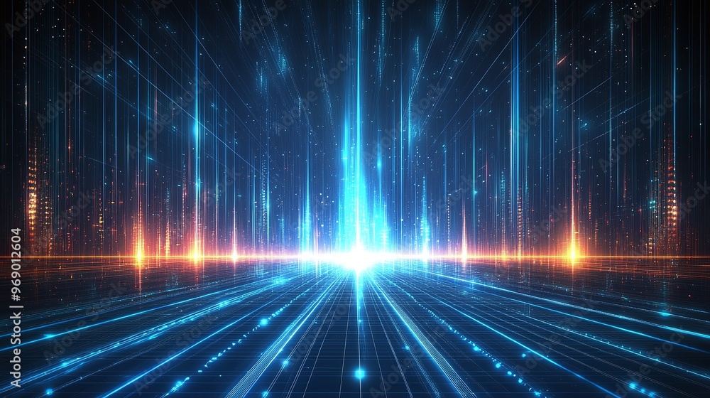 Futuristic abstract background with vibrant light beams and digital elements, creating a sense of depth and motion. Futuristic abstract background with vibrant light beams and digital elements, creating a sense of depth and motion.