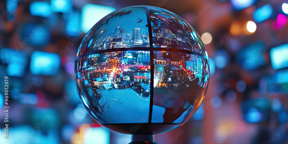 FBI's Eyes on the World: A globe-shaped monitor showing real-time feeds from surveillance cameras worldwide. FBI's Eyes on the World: A globe-shaped monitor showing real-time feeds from surveillance cameras worldwide.