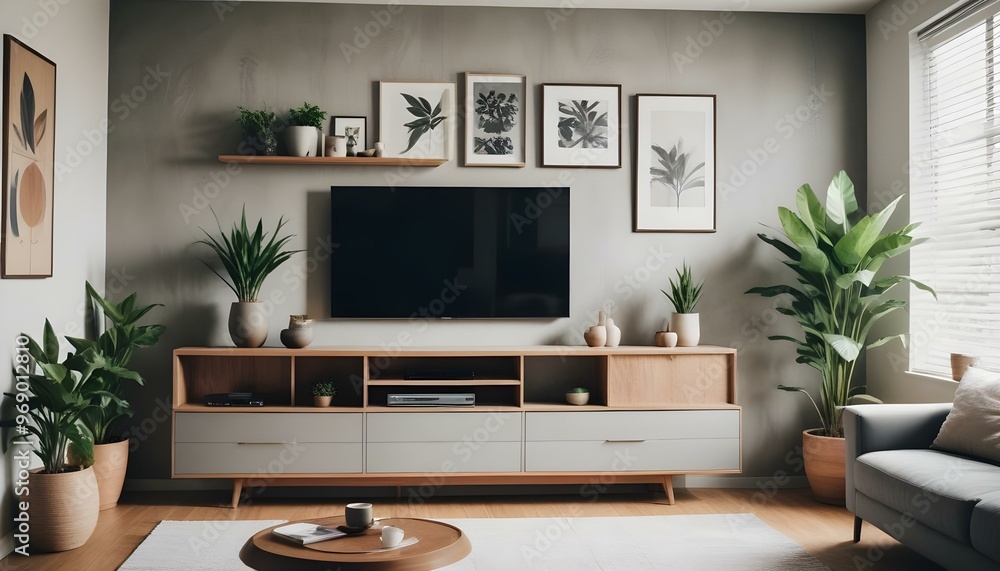 Photo modern style interior room 3d illustration Interior frame living room with colorful white sofa,led with blank frame Photo modern style interior room 3d illustration Interior frame living room with colorful white sofa,led with blank frame