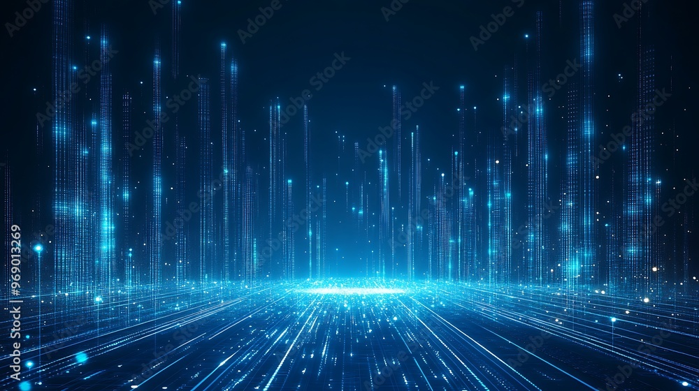 Futuristic blue light abstract with glowing lines and particles creating a digital landscape, perfect for technology themes. Futuristic blue light abstract with glowing lines and particles creating a digital landscape, perfect for technology themes.