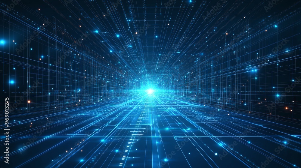 Futuristic blue light beams creating a dynamic digital landscape filled with energy and depth, perfect for technology themes. Futuristic blue light beams creating a dynamic digital landscape filled with energy and depth, perfect for technology themes.