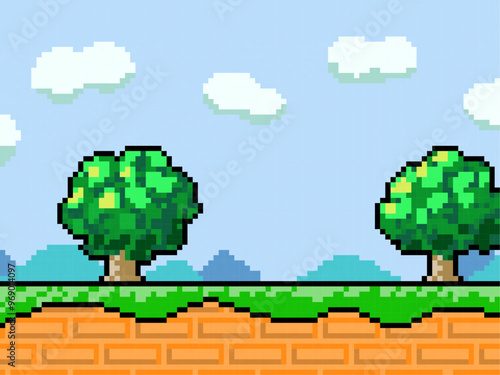 木と道のドット絵背景RPGレトロゲーム風