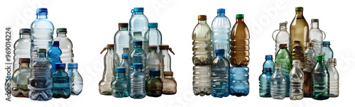 sets of old waste blank water bottle isolated on Transparent Background.