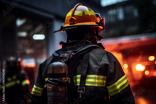 Rescuer and firefighter after a bomb explosion generative AI concept
