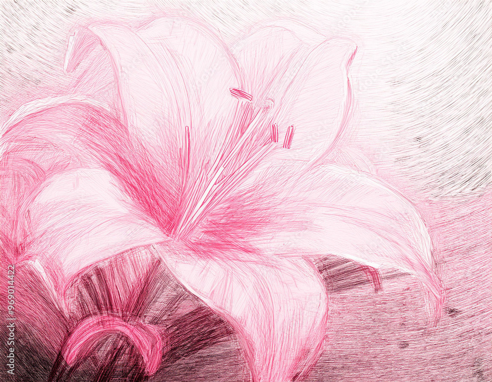 Beautiful Pink Lily Flower Closeup Illustration Beautiful Pink Lily Flower Closeup Illustration