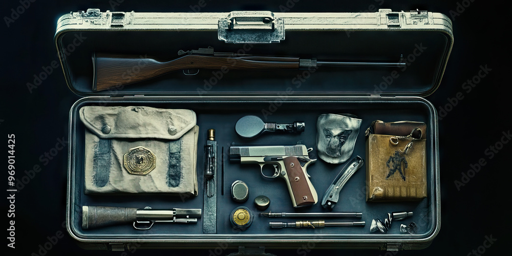 FBI's Secret Weapon: A mysterious briefcase, revealing its contents of disguises, weapons, and spy gear. FBI's Secret Weapon: A mysterious briefcase, revealing its contents of disguises, weapons, and spy gear.