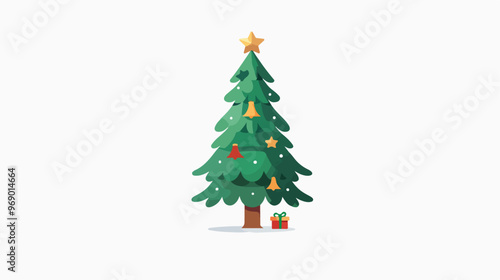Festive Christmas Tree Flat Vector Isolated on White Background