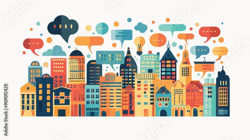 City Talks: Buildings and Speech Bubbles Vector Illustration