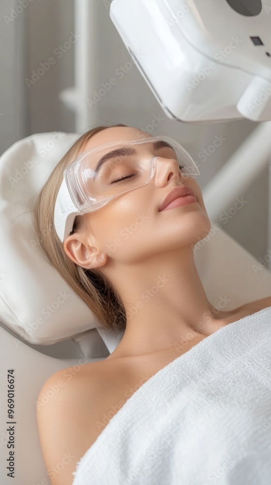 A woman is wearing goggles and is resting her head on a pillow A woman is wearing goggles and is resting her head on a pillow