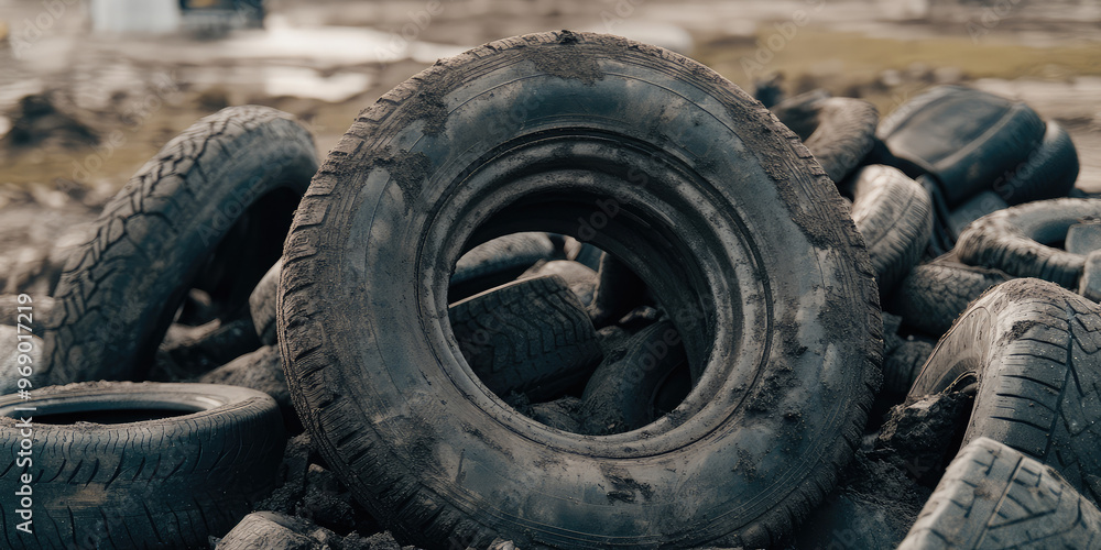 Pile Of Old Dirty Tires. A landfill, a mountain of tires. Recycling and disposal of rubber Pile Of Old Dirty Tires. A landfill, a mountain of tires. Recycling and disposal of rubber