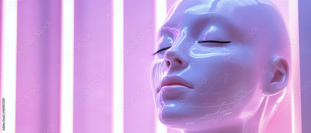 A woman's head is shown in a pinkish light A woman's head is shown in a pinkish light