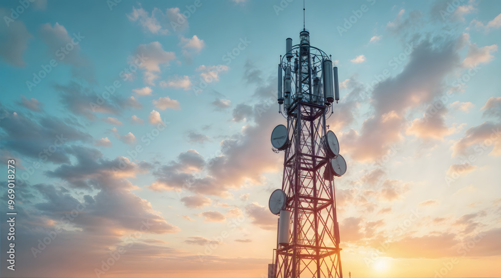 Cellular tower at sunrise with colorful sky Cellular tower at sunrise with colorful sky