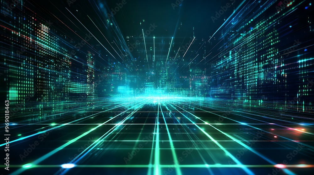 Futuristic digital landscape with glowing lines and data streams, perfect for technology and innovation themes. Futuristic digital landscape with glowing lines and data streams, perfect for technology and innovation themes.