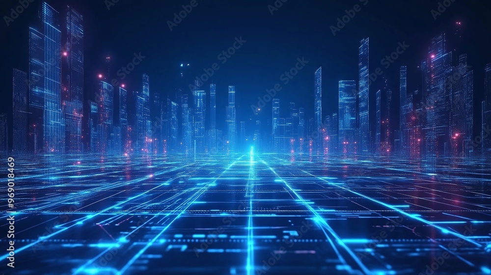 Futuristic digital landscape with glowing lines and data streams, representing advanced technology and innovation. Futuristic digital landscape with glowing lines and data streams, representing advanced technology and innovation.