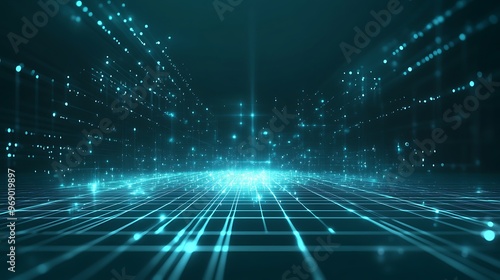 Wallpaper Mural Futuristic digital landscape with glowing lines and particles in a deep blue color, ideal for technology and innovation themes. Torontodigital.ca