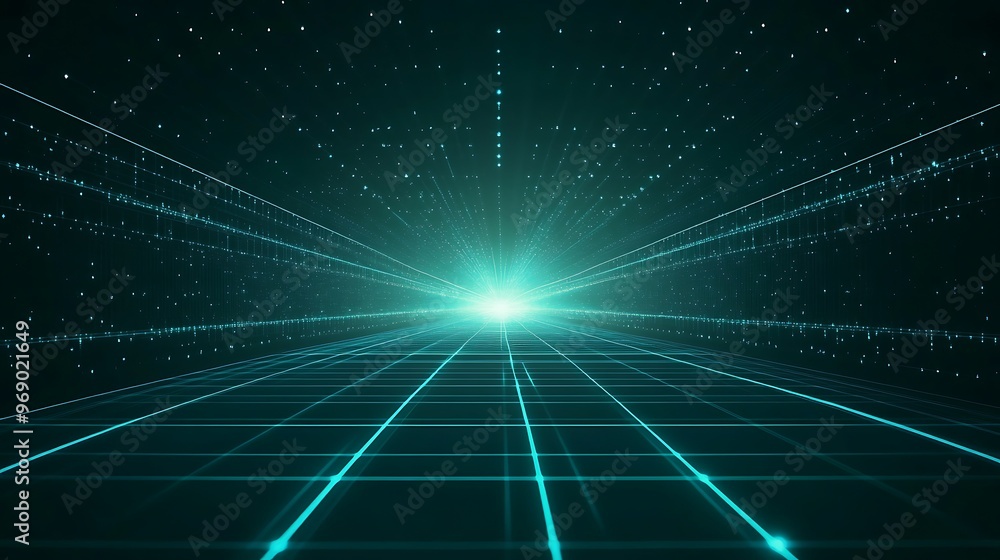 Futuristic digital landscape with radiant light, glowing grid, and cosmic elements inviting exploration and innovation. Futuristic digital landscape with radiant light, glowing grid, and cosmic elements inviting exploration and innovation.