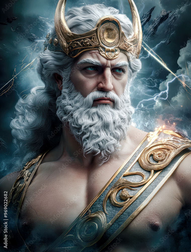 Zeus, the Mighty Greek God of Thunder in Majestic Pose Amidst the ...