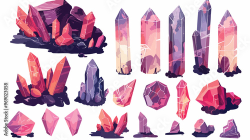 Crystal Hand Drawn Elements Flat Vector Isolated