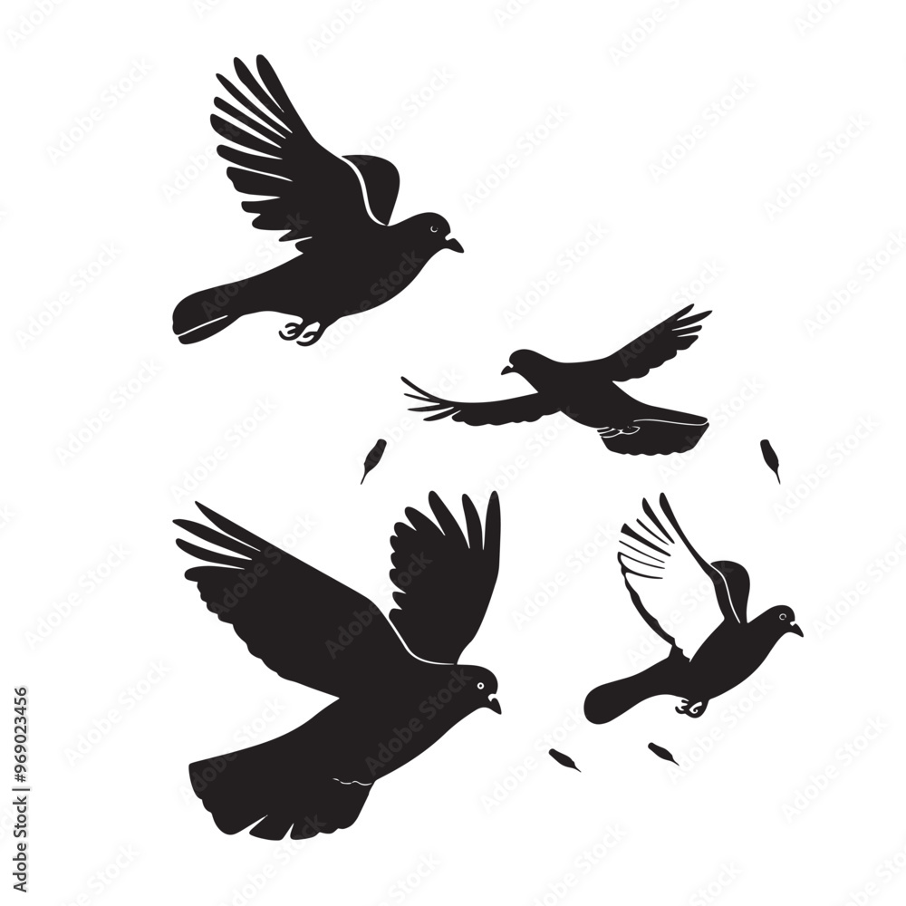Obraz premium Vector illustration: silhouette of flying birds doves on a white background