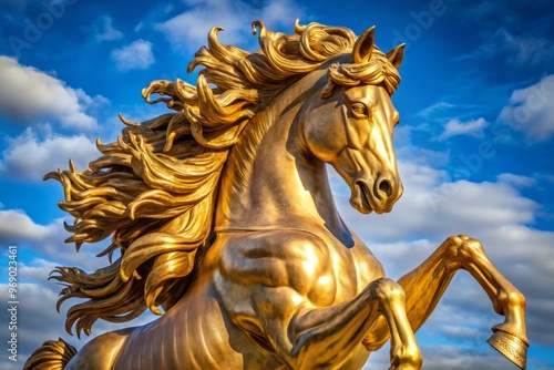 A magnificent gold statue of a horse graces the room with its flowing golden mane. photo