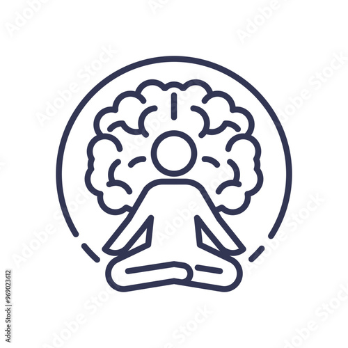 Illustration of a person meditating with a brain symbol, representing the holistic approach to mental and physical well-being.
