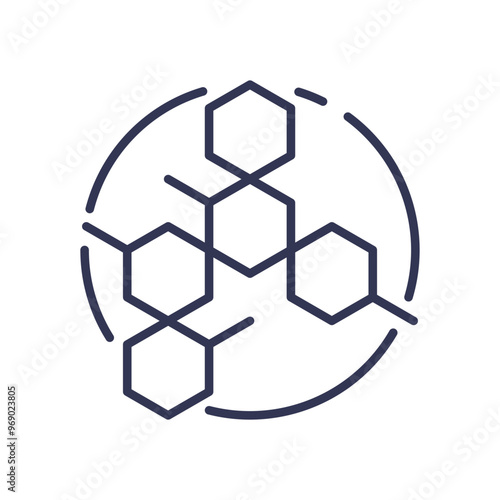 Hexagonal molecular structure representing scientific research and innovation.