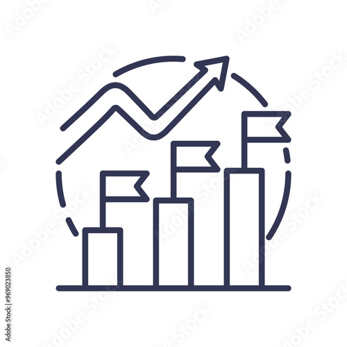 Graph with upward trend and bar chart with flags, symbolizing progress and tracking improvement.