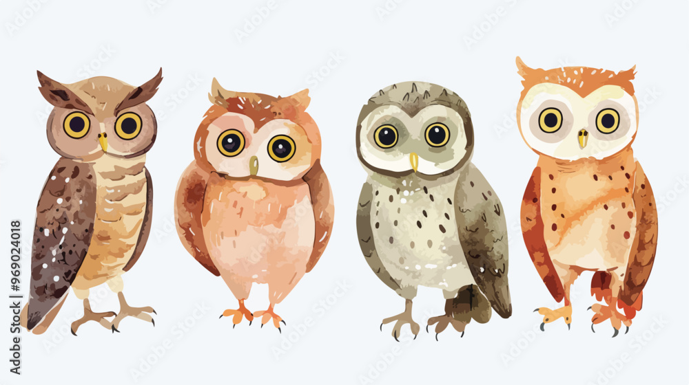 Obraz premium Adorable Hand-Drawn Vector Watercolor Owl Illustration