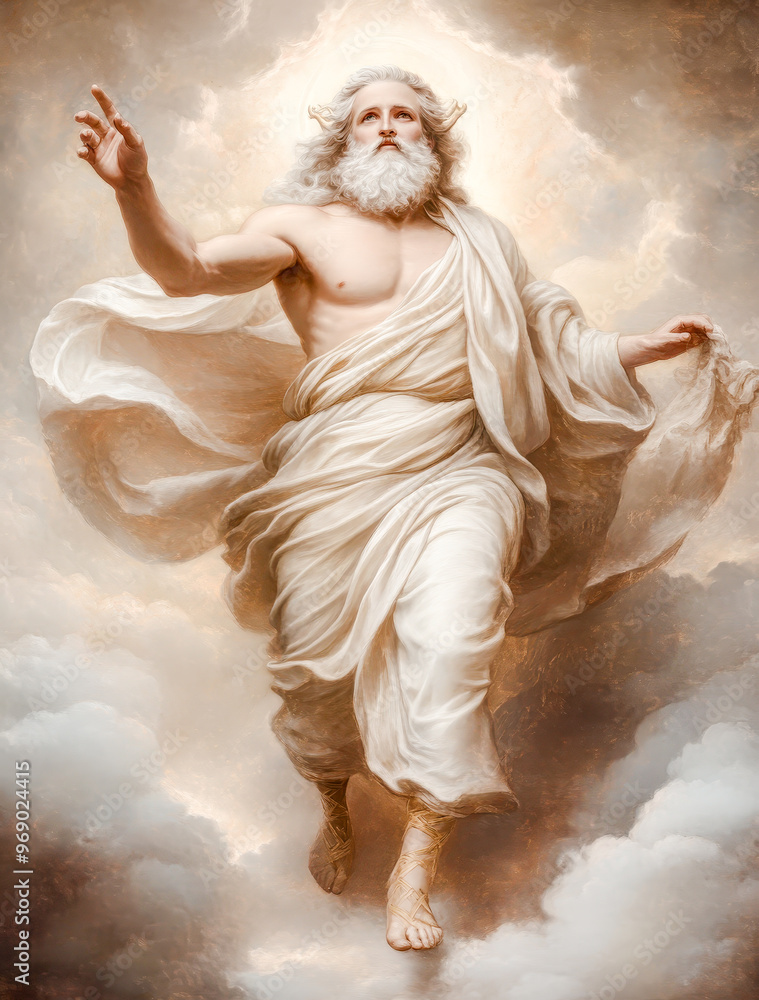 Zeus, the Mighty Greek God of Thunder in Majestic Pose Amidst the ...