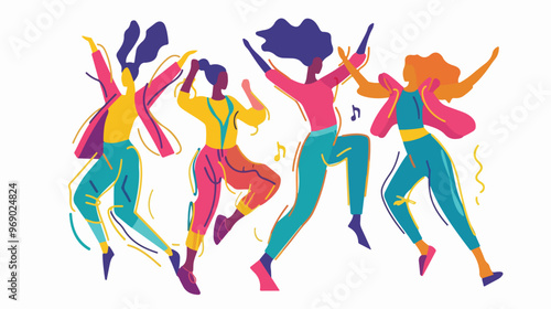 Dynamic Dancing Figures in Flat Vector on White Background