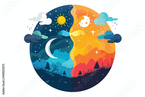 Day and Night Single Clipart Isolated on White Background