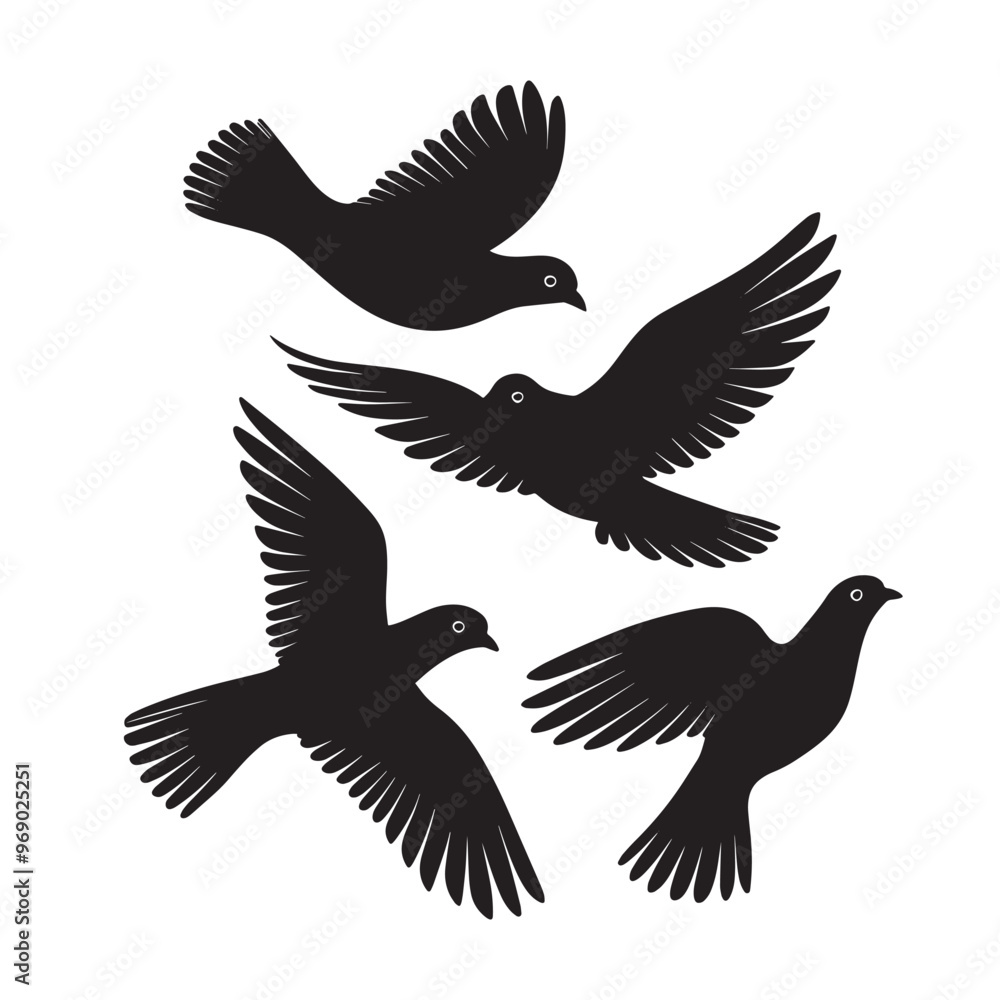 Obraz premium Vector illustration: silhouette of flying birds doves on a white background