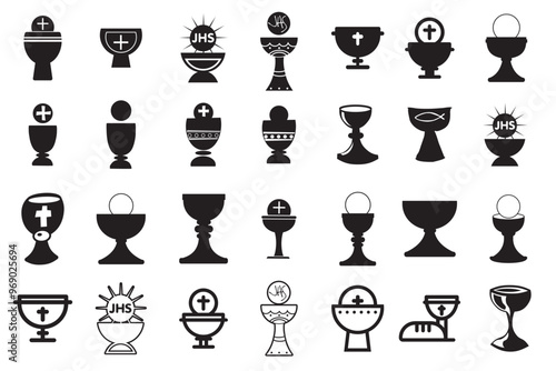 Chalice and cup icons set