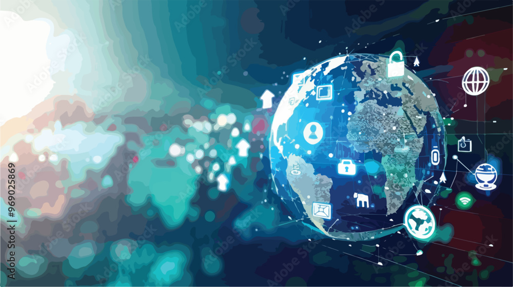 Fototapeta premium Global Digital Image with Conceptual Icons