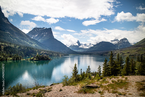 St Mary Lake and Wild Goose island, Glacier national park, Montana, USA. August 2024