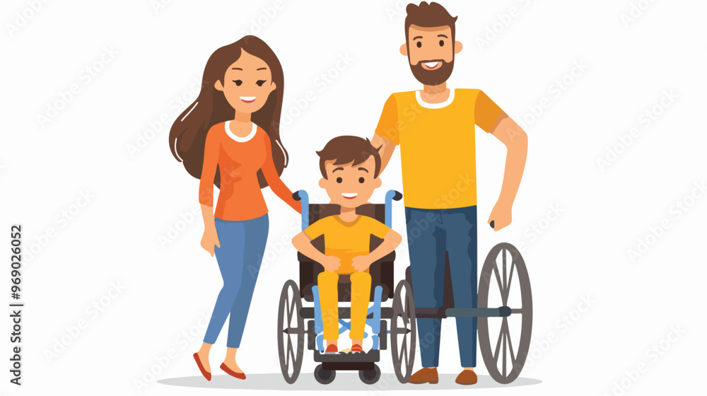Empowering Disabled Child in Wheelchair with Caring Parent - Vector Illustration Empowering Disabled Child in Wheelchair with Caring Parent - Vector Illustration