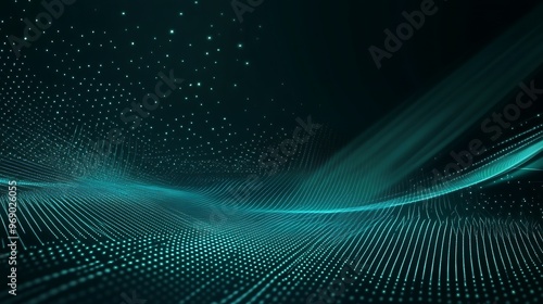 Vibrant abstract digital waves with glowing particles create a futuristic atmosphere, perfect for technology and innovation themes.
