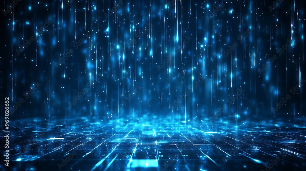 Vibrant blue digital background featuring glowing particles and a grid, ideal for technology and futuristic themes. Vibrant blue digital background featuring glowing particles and a grid, ideal for technology and futuristic themes.