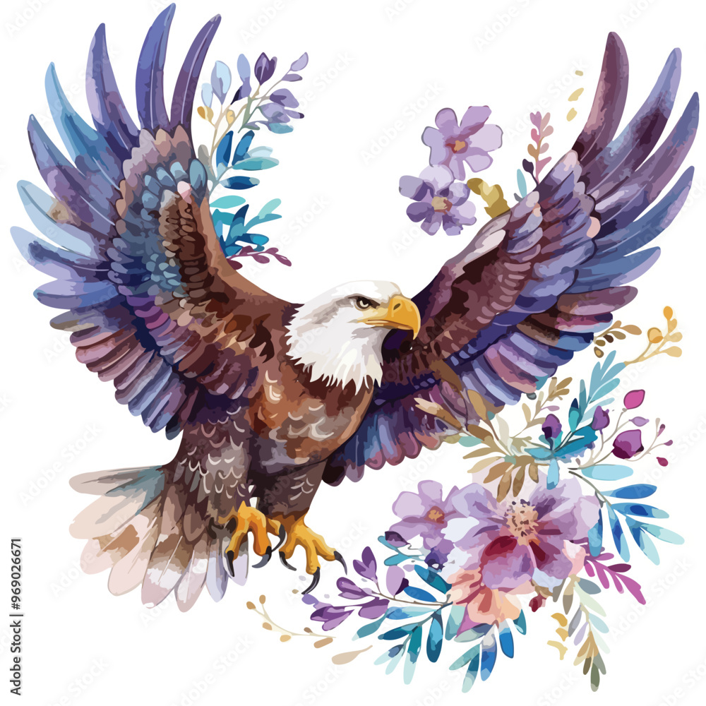 Obraz premium Eagle Floral Hand-drawn Watercolor Illustration Isola